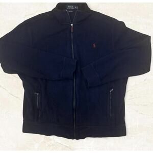 Polo Ralph Lauren Sweater Navy W/ Red Pony Logo Knit Preppy Full Zip XL